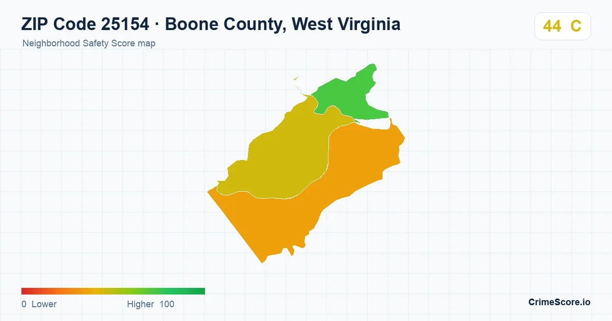 ZIP Code 25154 in Boone County, West Virginia neighborhood Safety Score map