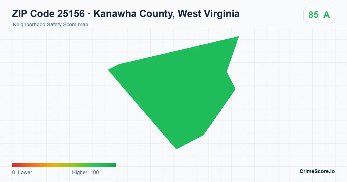 ZIP Code 25156 in Kanawha County, West Virginia neighborhood Safety Score map