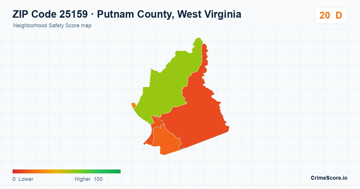 ZIP Code 25159 in Putnam County, West Virginia neighborhood Safety Score map