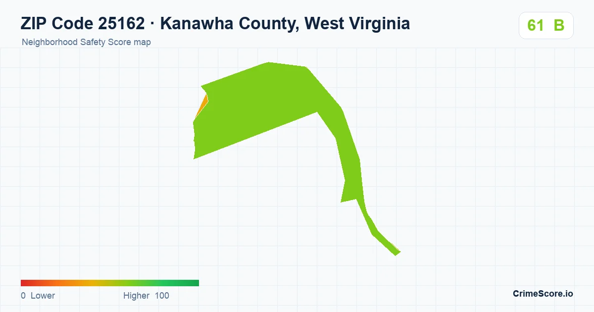 ZIP Code 25162 in Kanawha County, West Virginia neighborhood Safety Score map