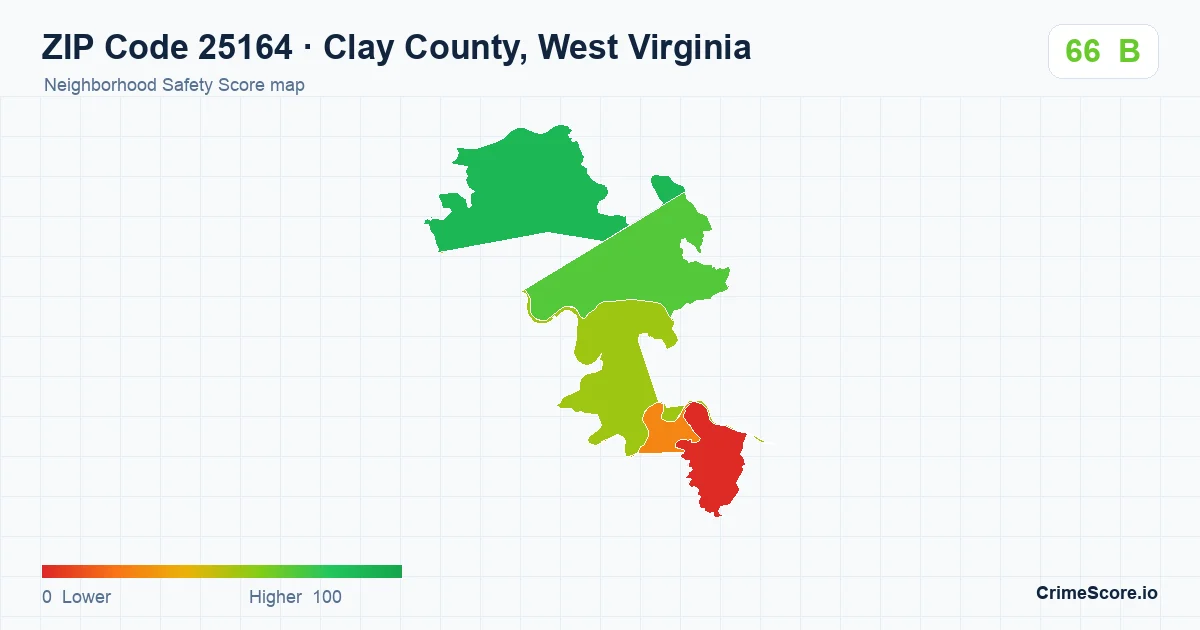 ZIP Code 25164 in Clay County, West Virginia neighborhood Safety Score map