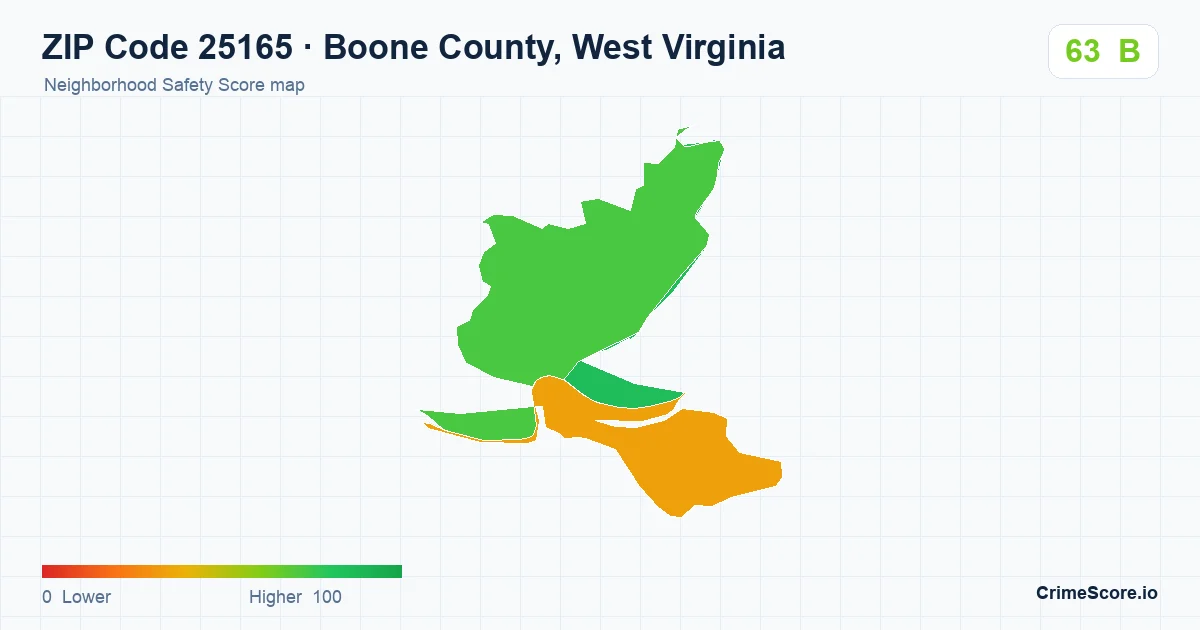 ZIP Code 25165 in Boone County, West Virginia neighborhood Safety Score map