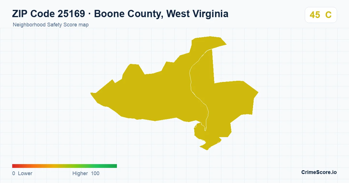 ZIP Code 25169 in Boone County, West Virginia neighborhood Safety Score map