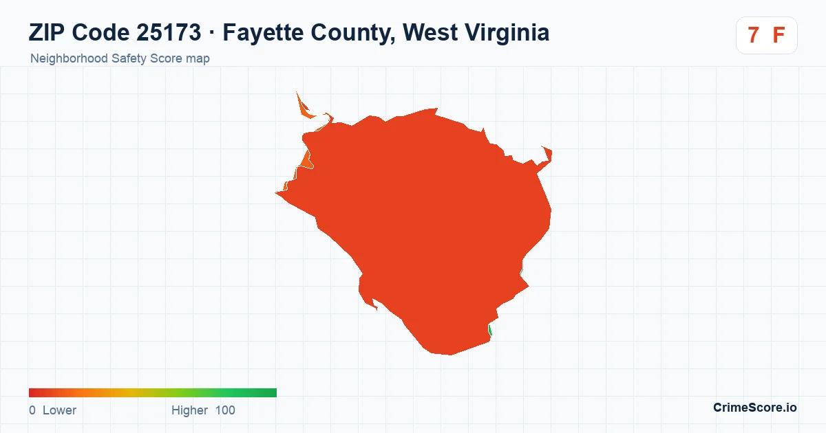 ZIP Code 25173 in Fayette County, West Virginia neighborhood Safety Score map
