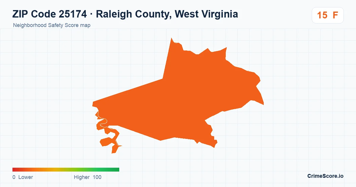 ZIP Code 25174 in Raleigh County, West Virginia neighborhood Safety Score map