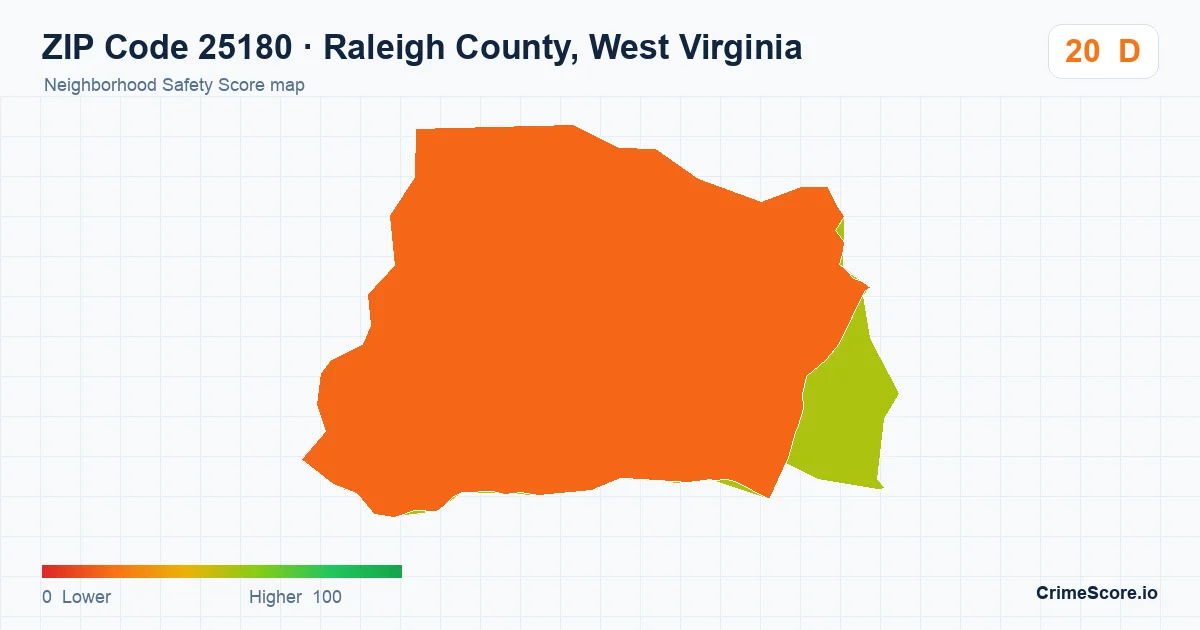 ZIP Code 25180 in Raleigh County, West Virginia neighborhood Safety Score map