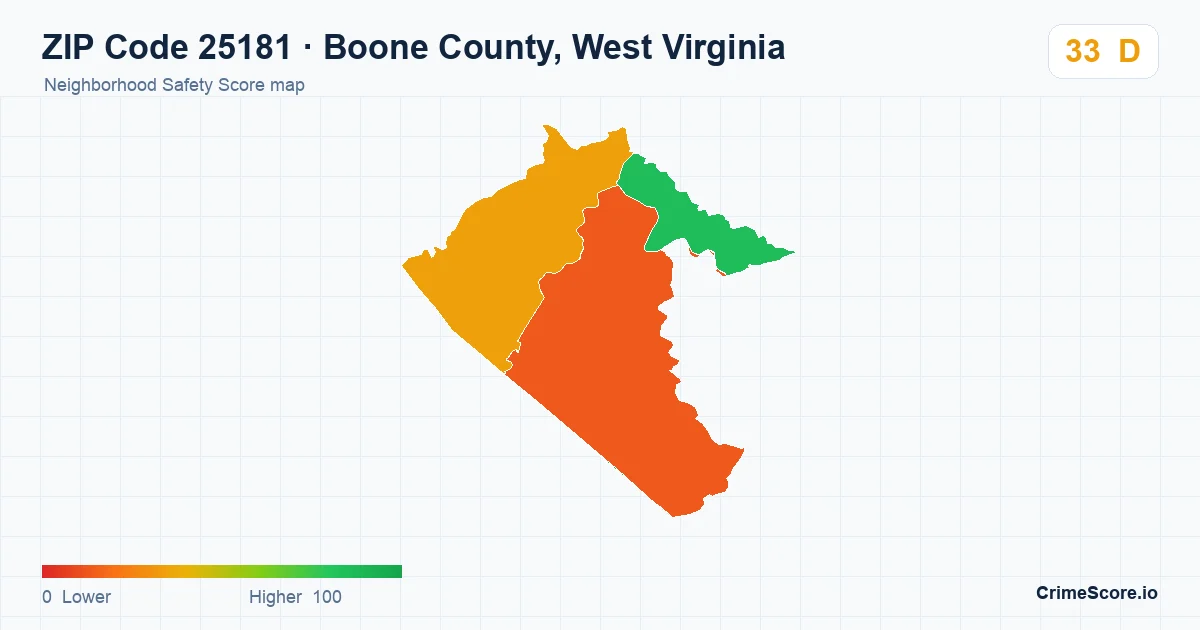 ZIP Code 25181 in Boone County, West Virginia neighborhood Safety Score map