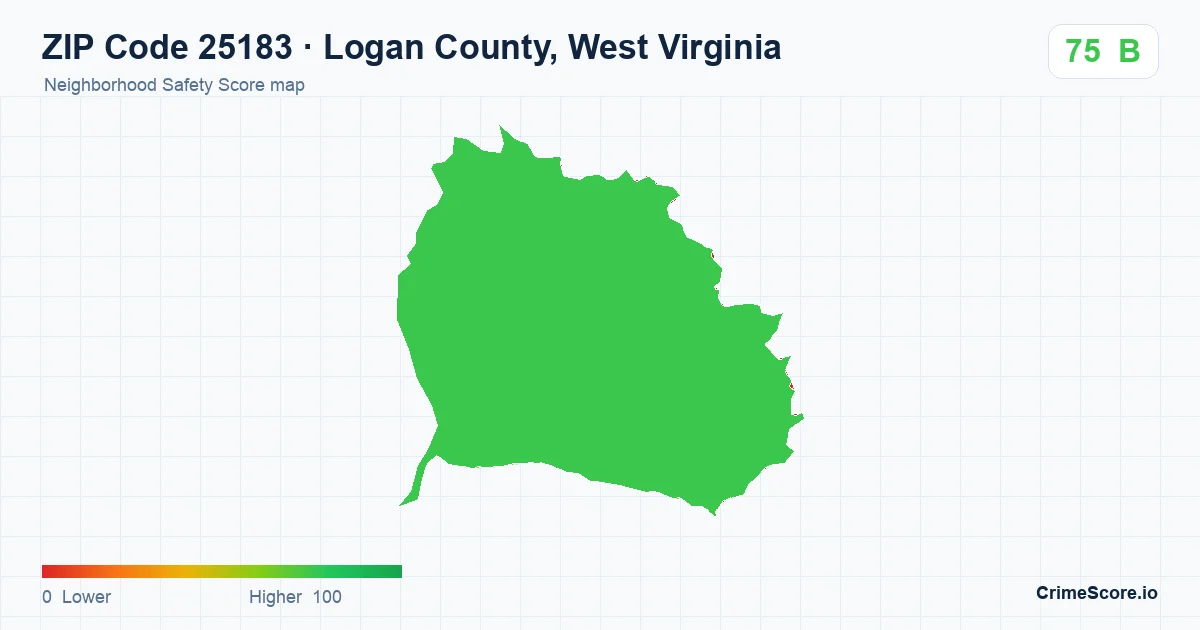 ZIP Code 25183 in Logan County, West Virginia neighborhood Safety Score map