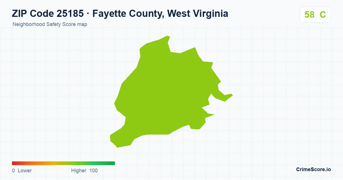 ZIP Code 25185 in Fayette County, West Virginia neighborhood Safety Score map