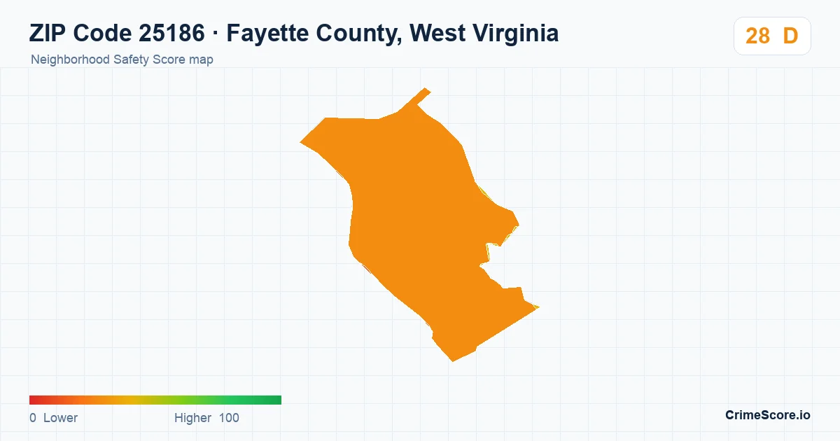ZIP Code 25186 in Fayette County, West Virginia neighborhood Safety Score map