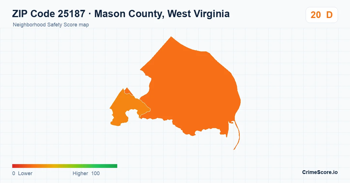 ZIP Code 25187 in Mason County, West Virginia neighborhood Safety Score map