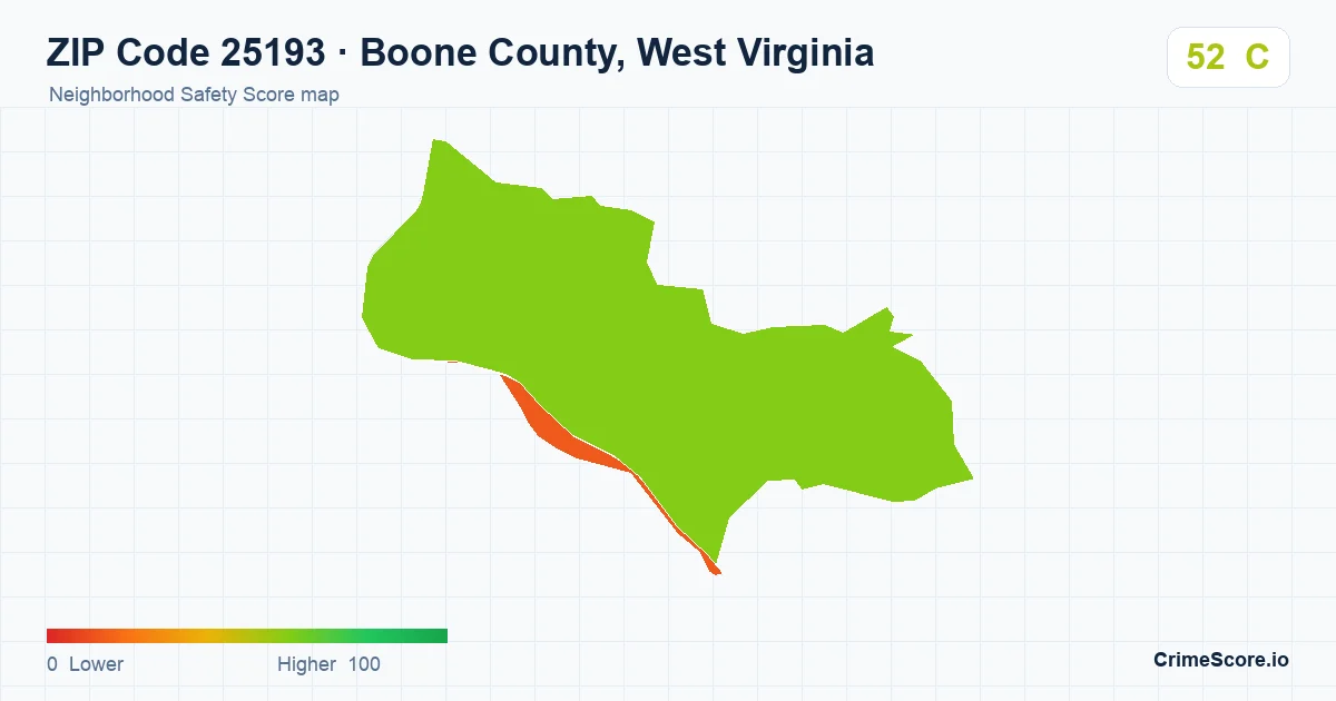 ZIP Code 25193 in Boone County, West Virginia neighborhood Safety Score map