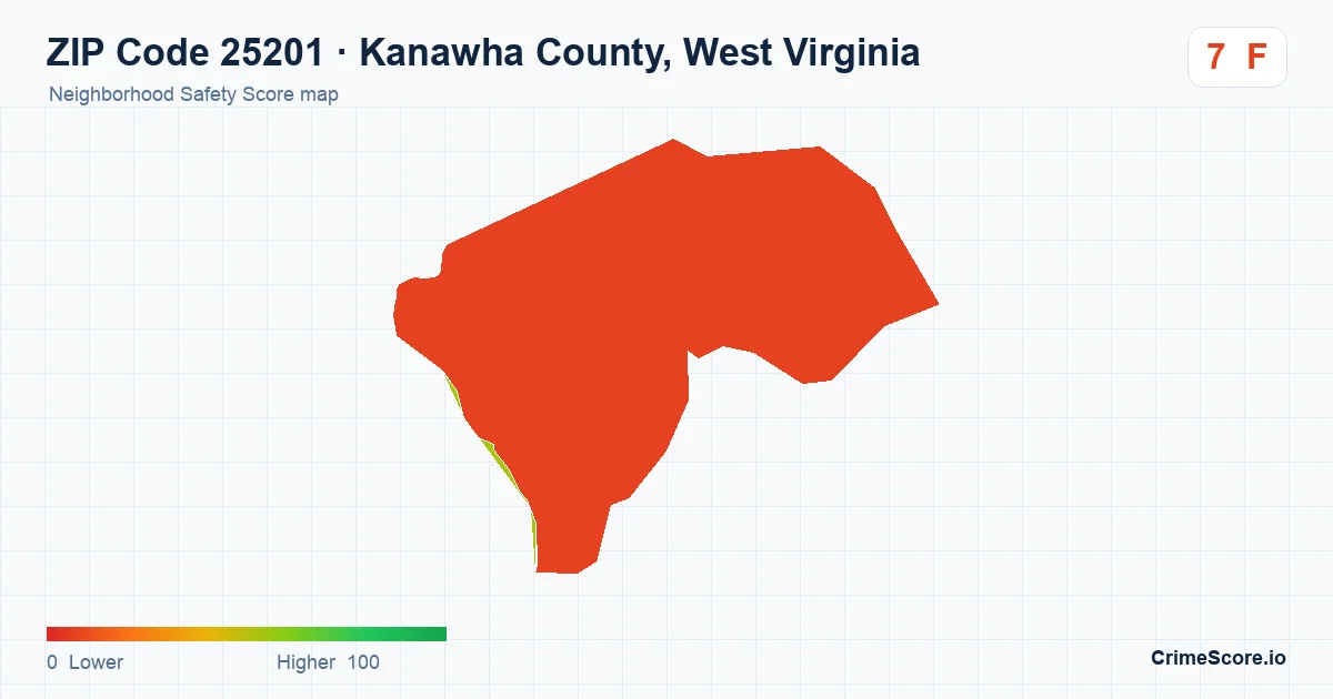 ZIP Code 25201 in Kanawha County, West Virginia neighborhood Safety Score map
