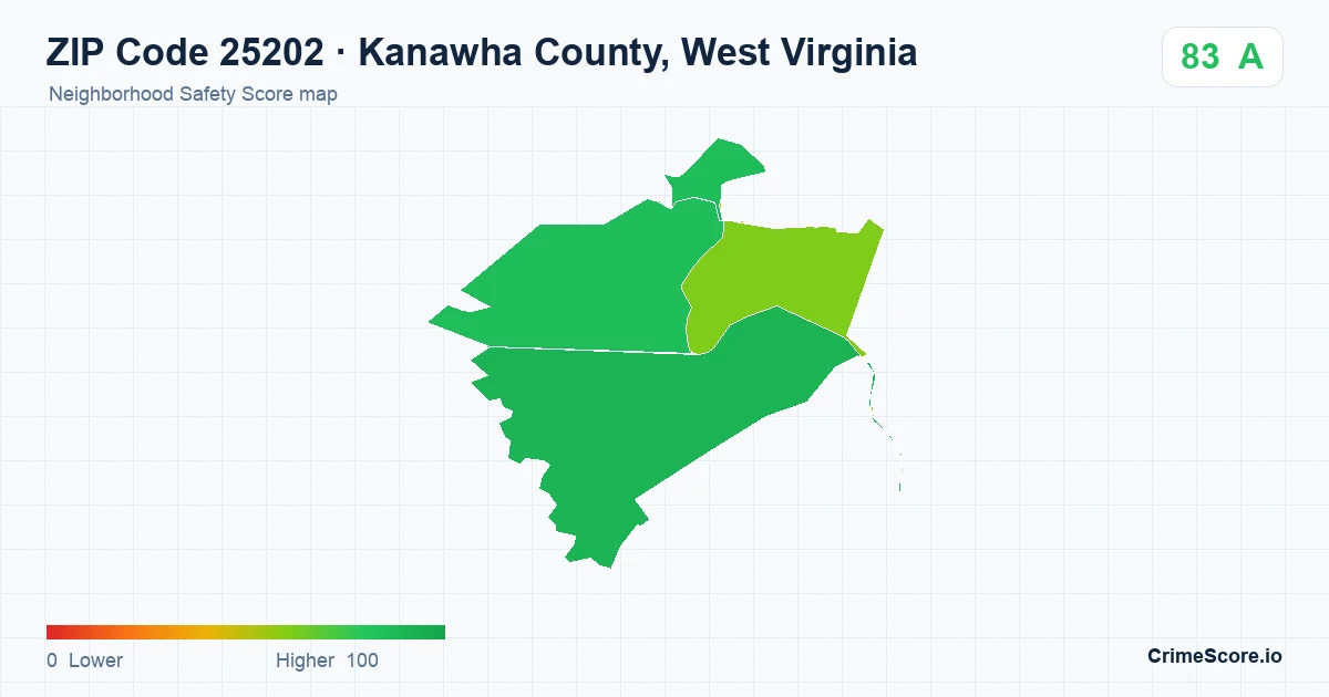 ZIP Code 25202 in Kanawha County, West Virginia neighborhood Safety Score map