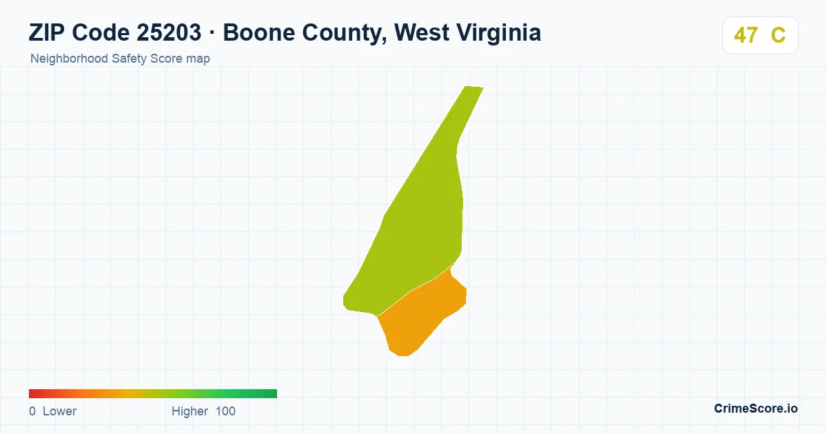 ZIP Code 25203 in Boone County, West Virginia neighborhood Safety Score map