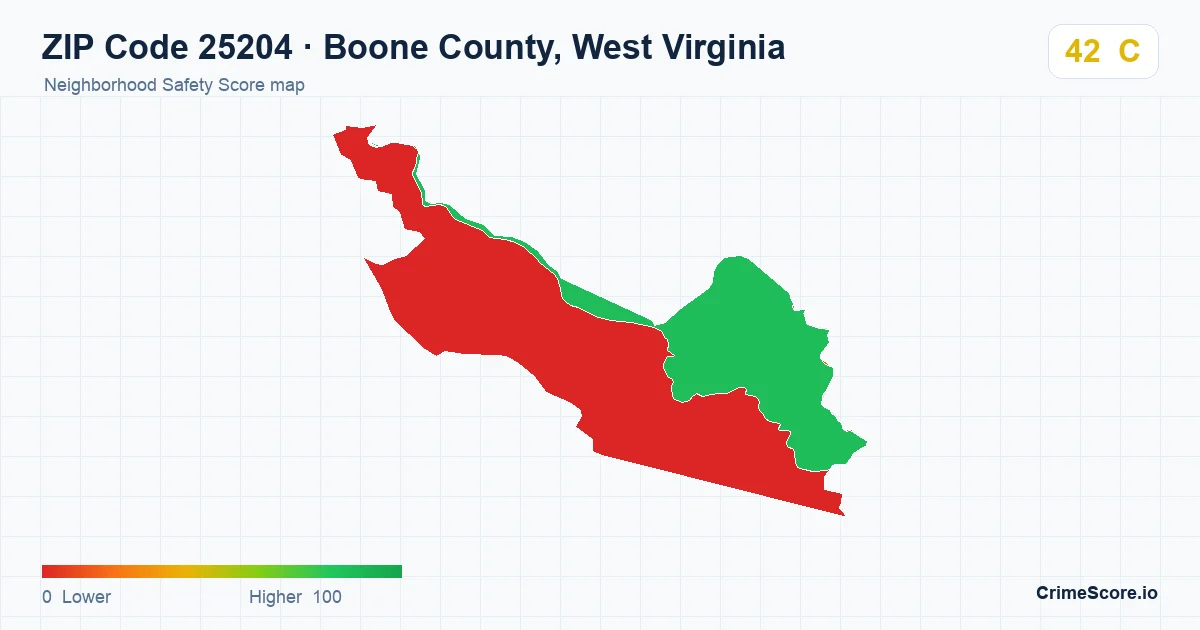 ZIP Code 25204 in Boone County, West Virginia neighborhood Safety Score map