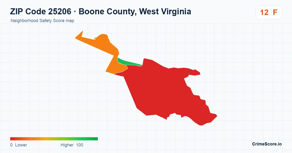 ZIP Code 25206 in Boone County, West Virginia neighborhood Safety Score map
