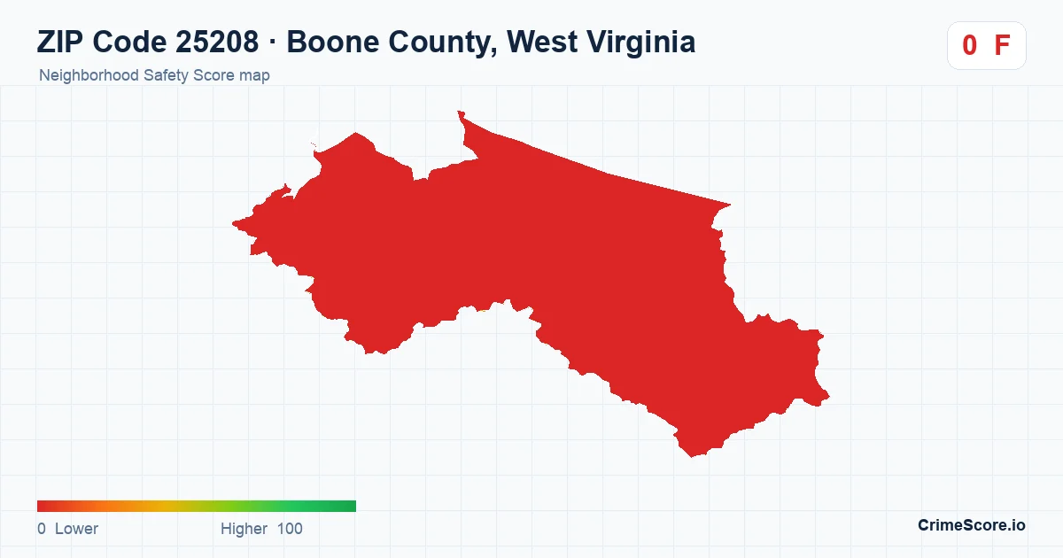 ZIP Code 25208 in Boone County, West Virginia neighborhood Safety Score map