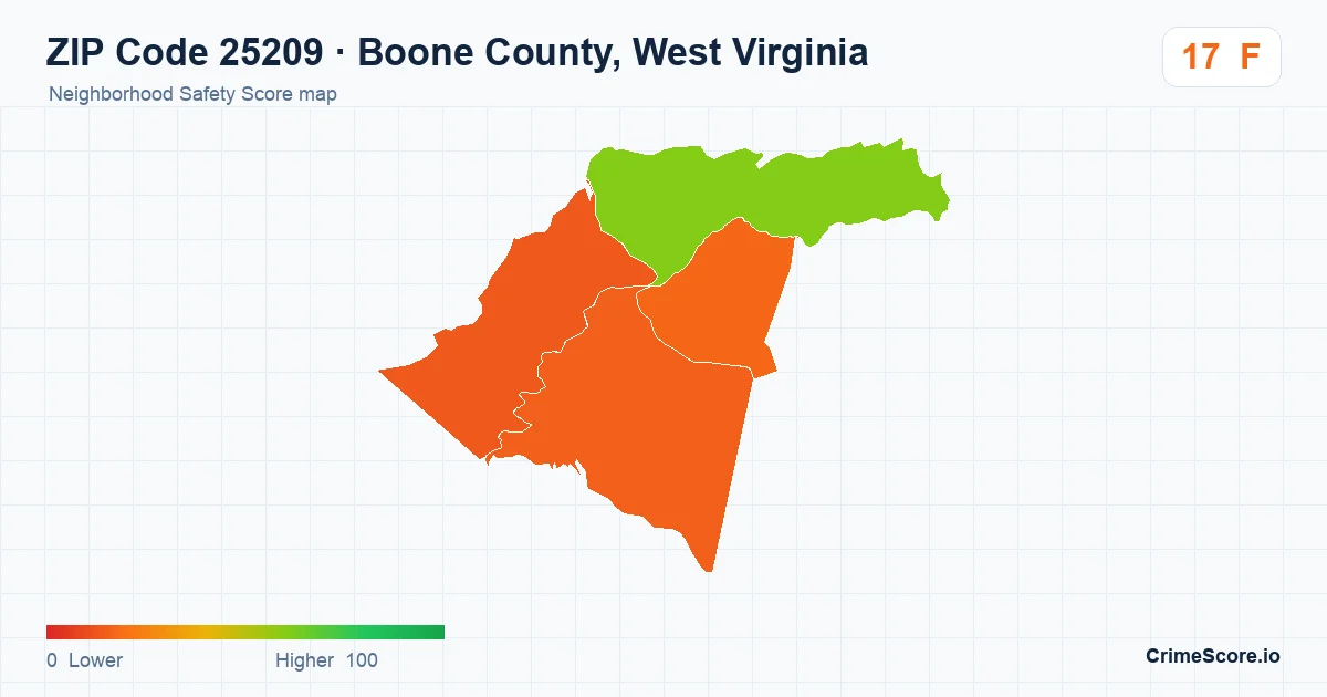 ZIP Code 25209 in Boone County, West Virginia neighborhood Safety Score map