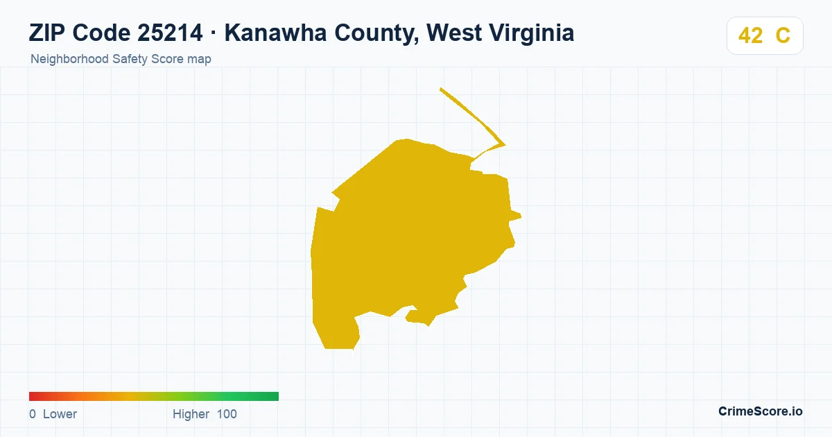 ZIP Code 25214 in Kanawha County, West Virginia neighborhood Safety Score map