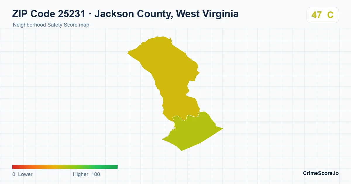 ZIP Code 25231 in Jackson County, West Virginia neighborhood Safety Score map