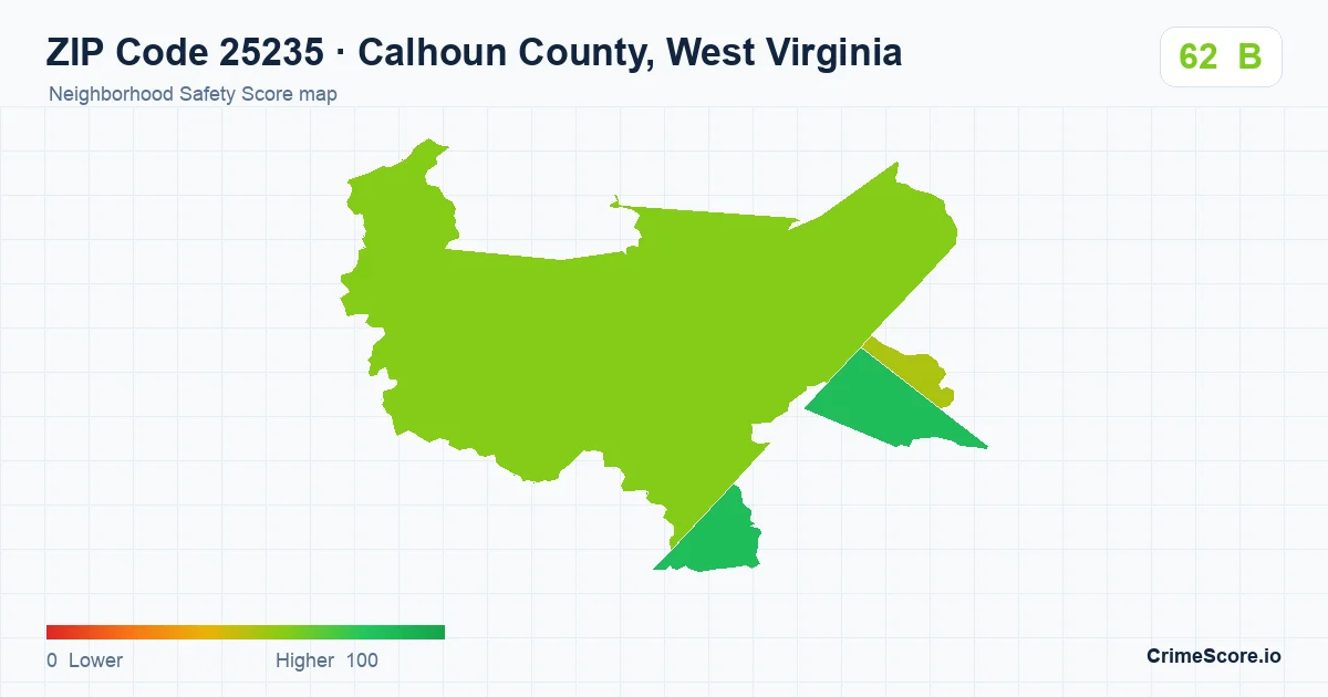 ZIP Code 25235 in Calhoun County, West Virginia neighborhood Safety Score map