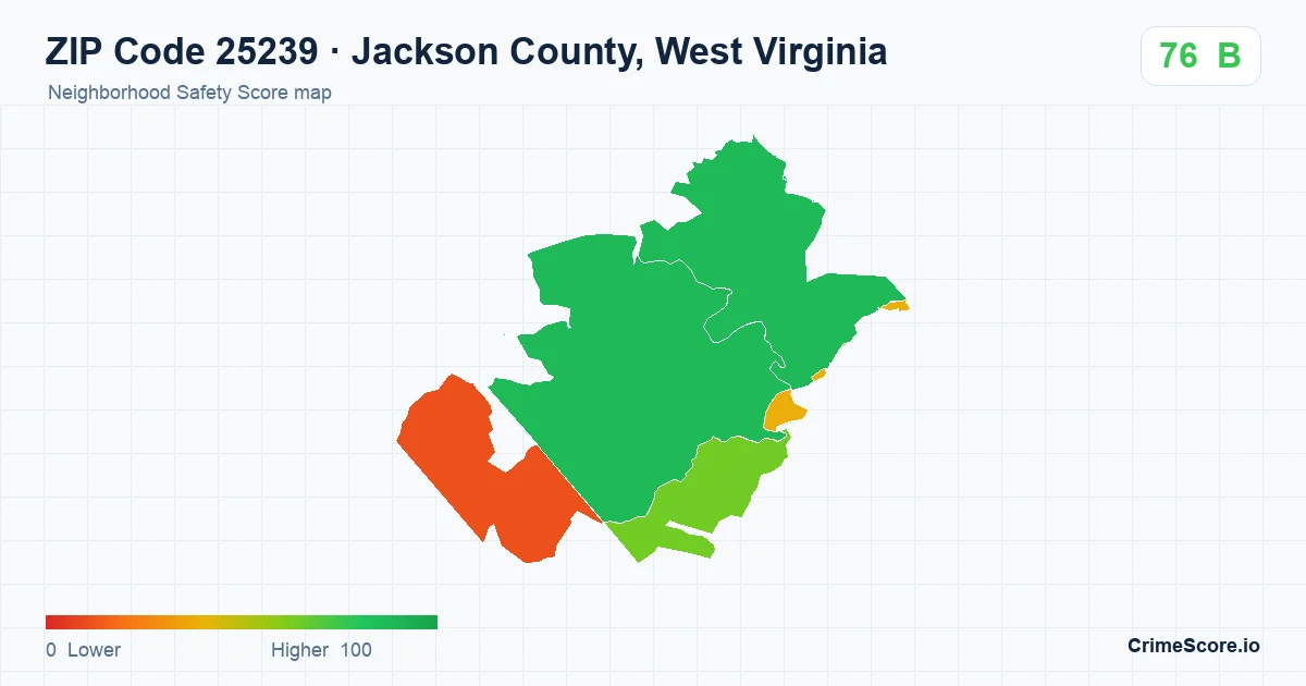 ZIP Code 25239 in Jackson County, West Virginia neighborhood Safety Score map