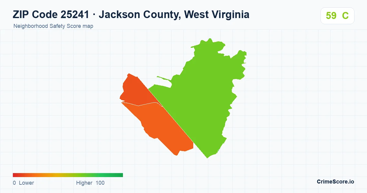 ZIP Code 25241 in Jackson County, West Virginia neighborhood Safety Score map