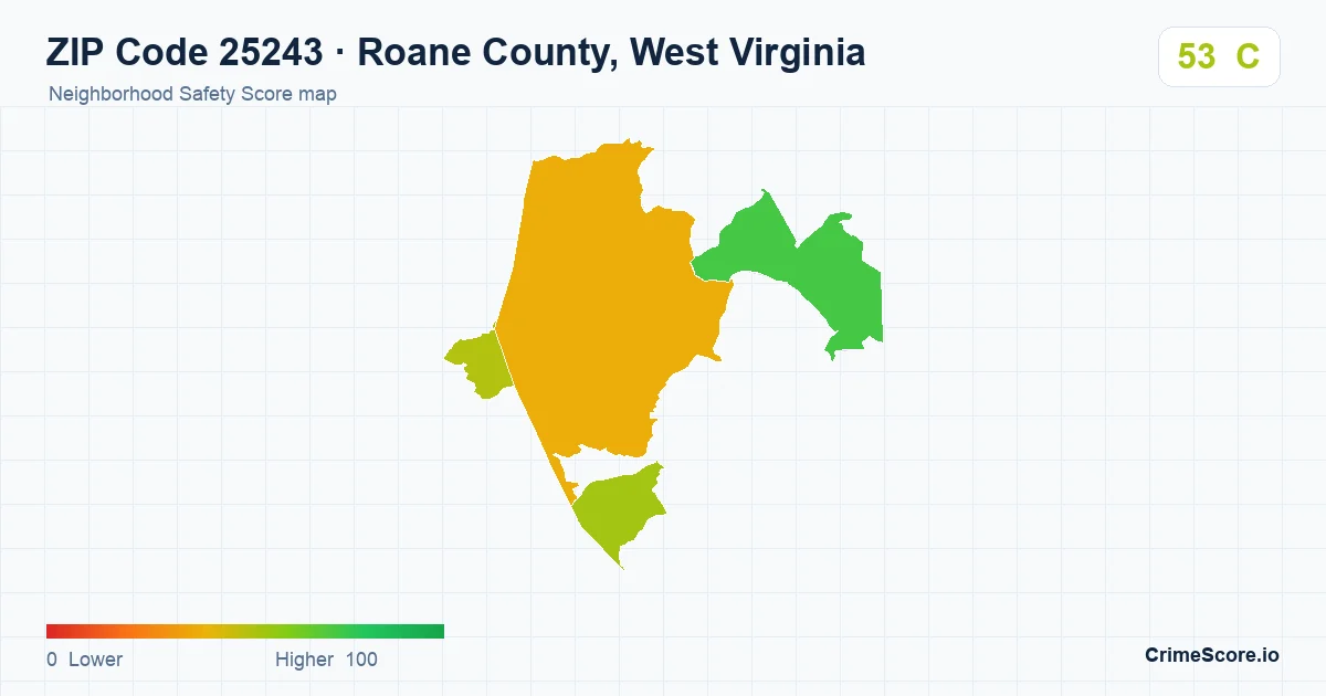 ZIP Code 25243 in Roane County, West Virginia neighborhood Safety Score map