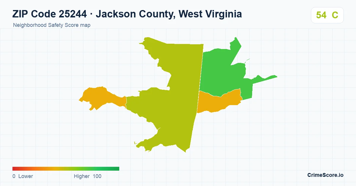ZIP Code 25244 in Jackson County, West Virginia neighborhood Safety Score map