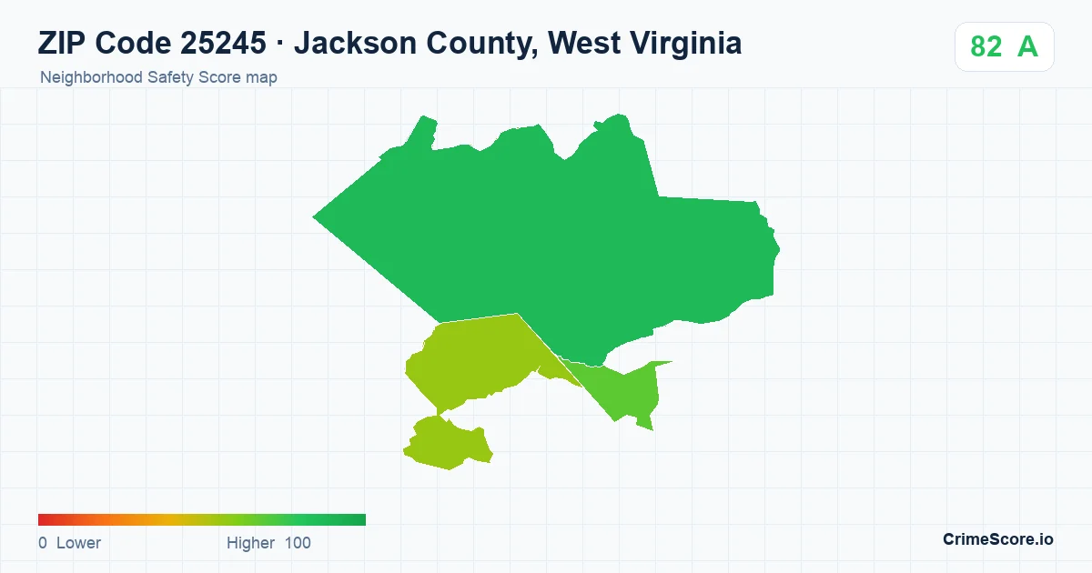 ZIP Code 25245 in Jackson County, West Virginia neighborhood Safety Score map