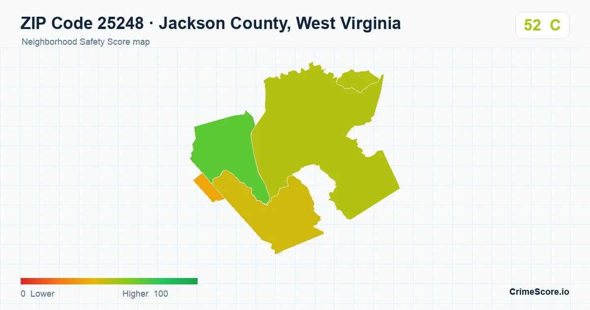 ZIP Code 25248 in Jackson County, West Virginia neighborhood Safety Score map