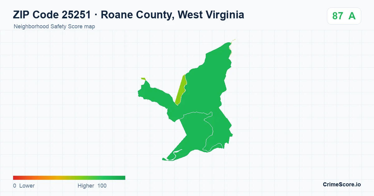 ZIP Code 25251 in Roane County, West Virginia neighborhood Safety Score map