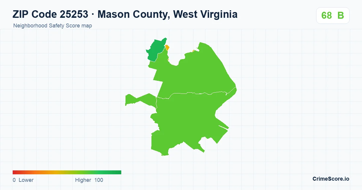 ZIP Code 25253 in Mason County, West Virginia neighborhood Safety Score map