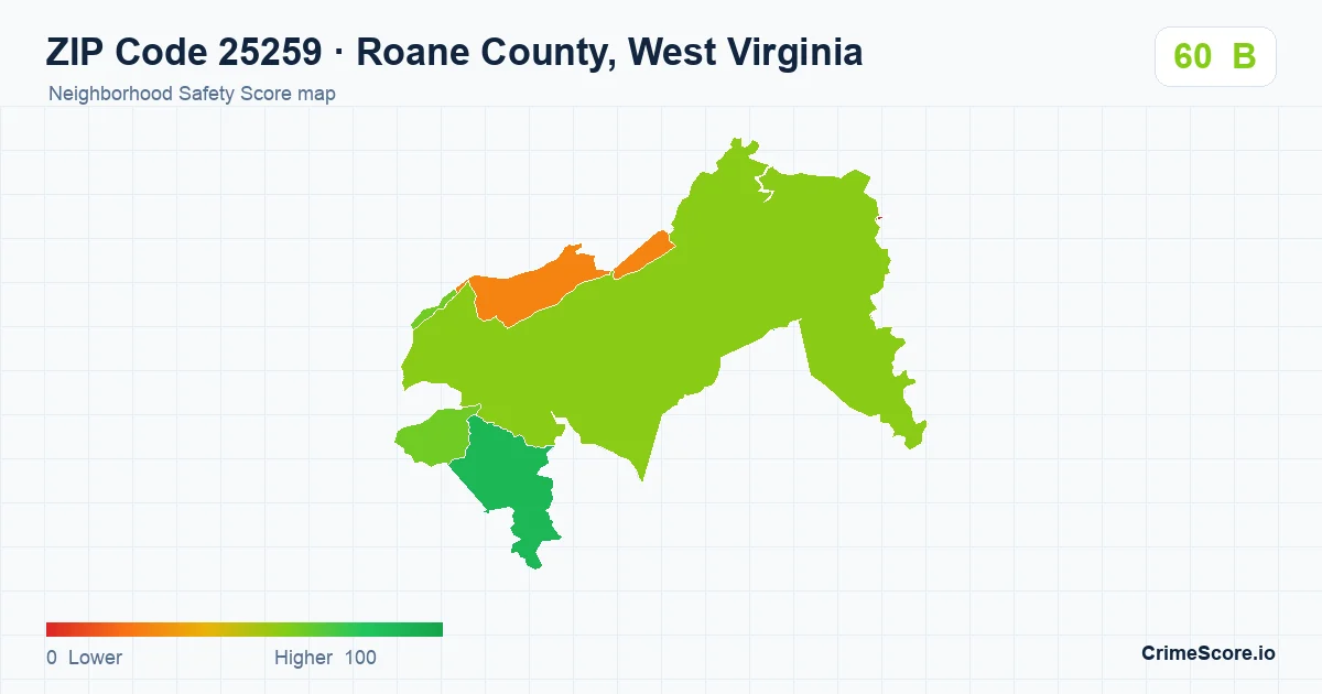 ZIP Code 25259 in Roane County, West Virginia neighborhood Safety Score map