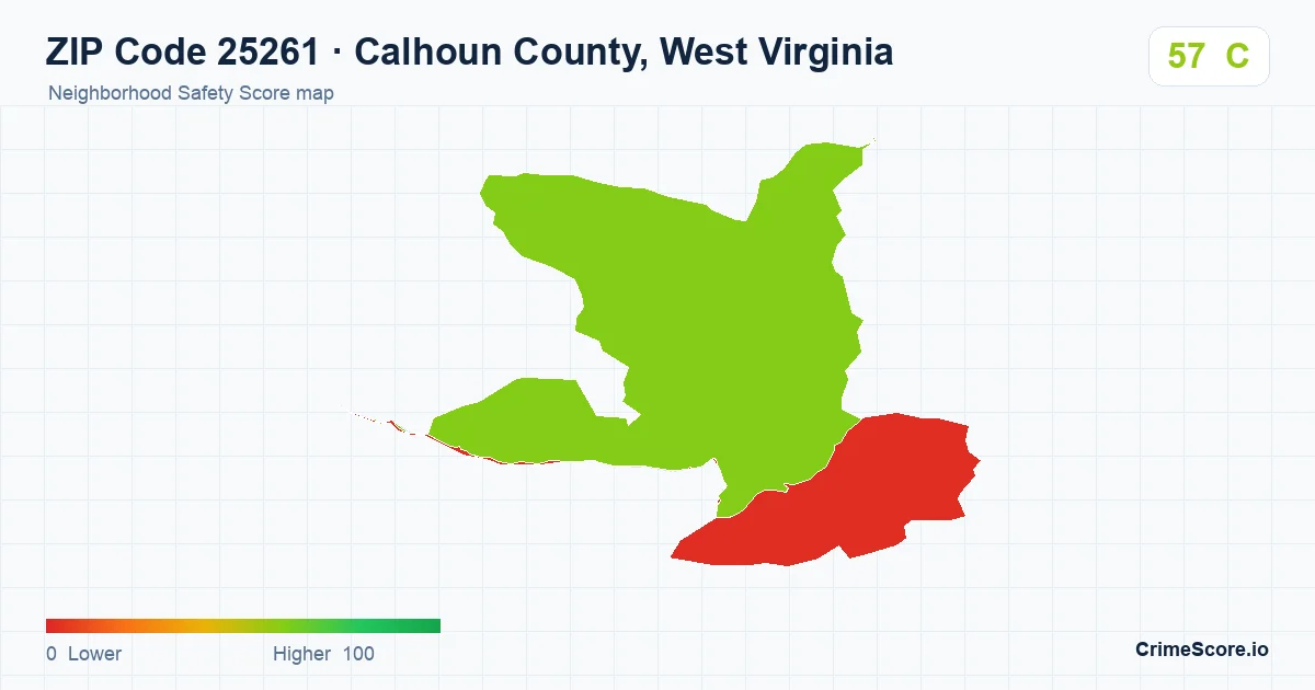 ZIP Code 25261 in Calhoun County, West Virginia neighborhood Safety Score map