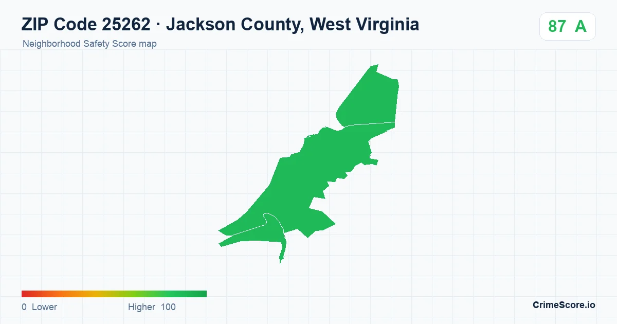 ZIP Code 25262 in Jackson County, West Virginia neighborhood Safety Score map