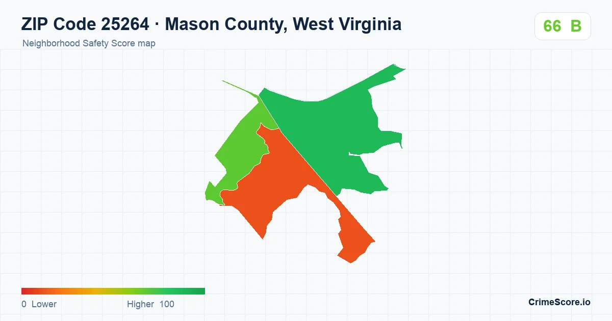 ZIP Code 25264 in Mason County, West Virginia neighborhood Safety Score map