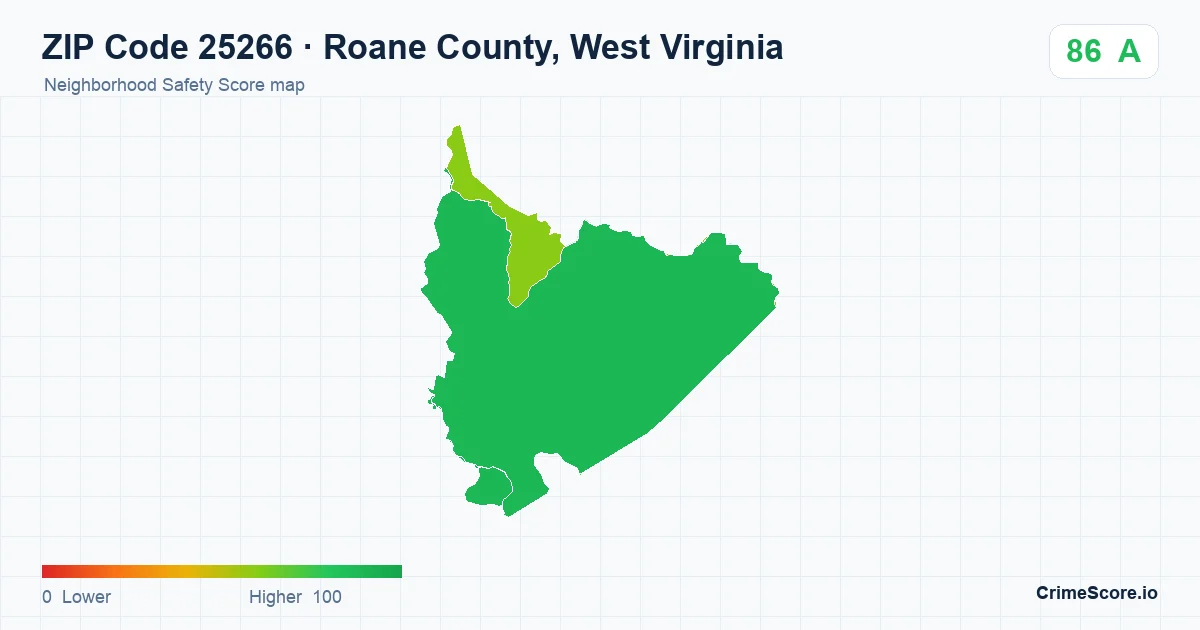 ZIP Code 25266 in Roane County, West Virginia neighborhood Safety Score map