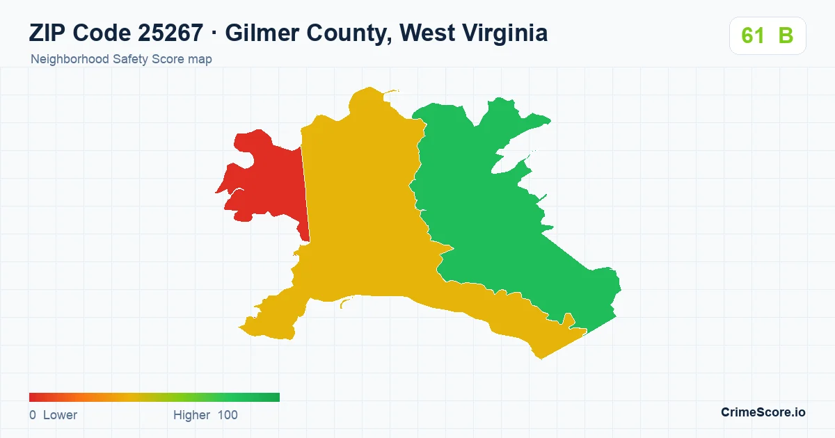 ZIP Code 25267 in Gilmer County, West Virginia neighborhood Safety Score map
