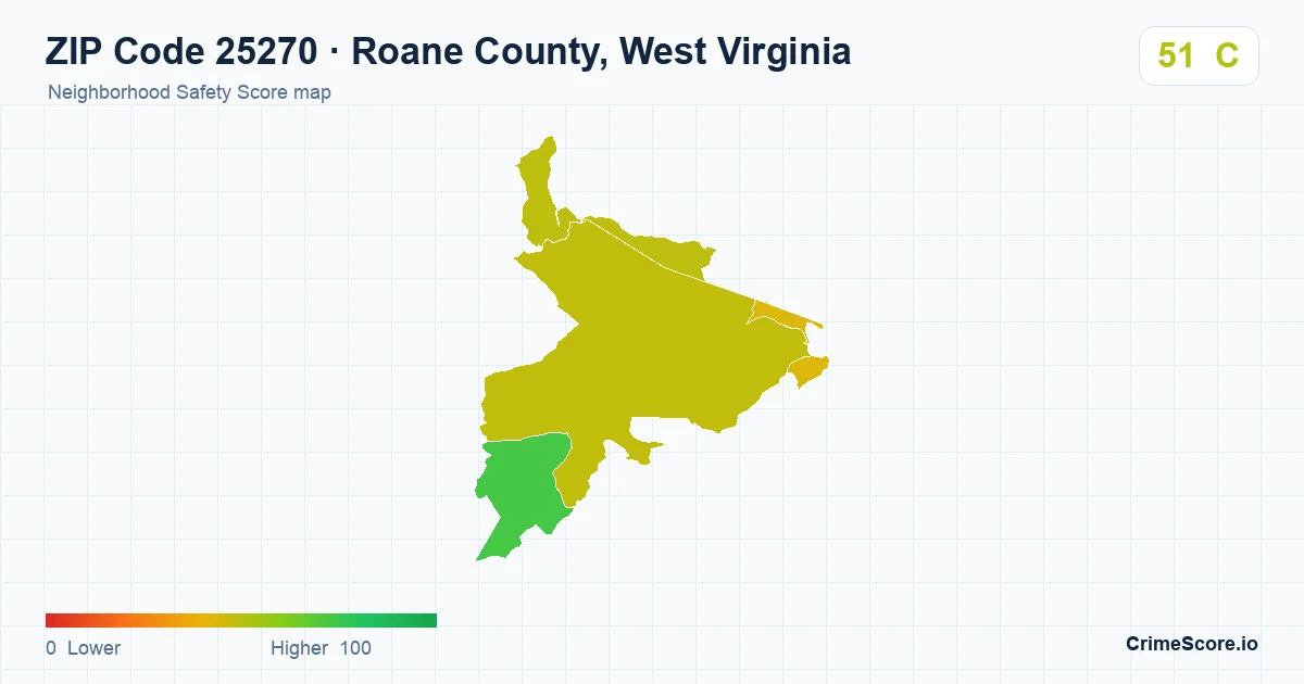 ZIP Code 25270 in Roane County, West Virginia neighborhood Safety Score map