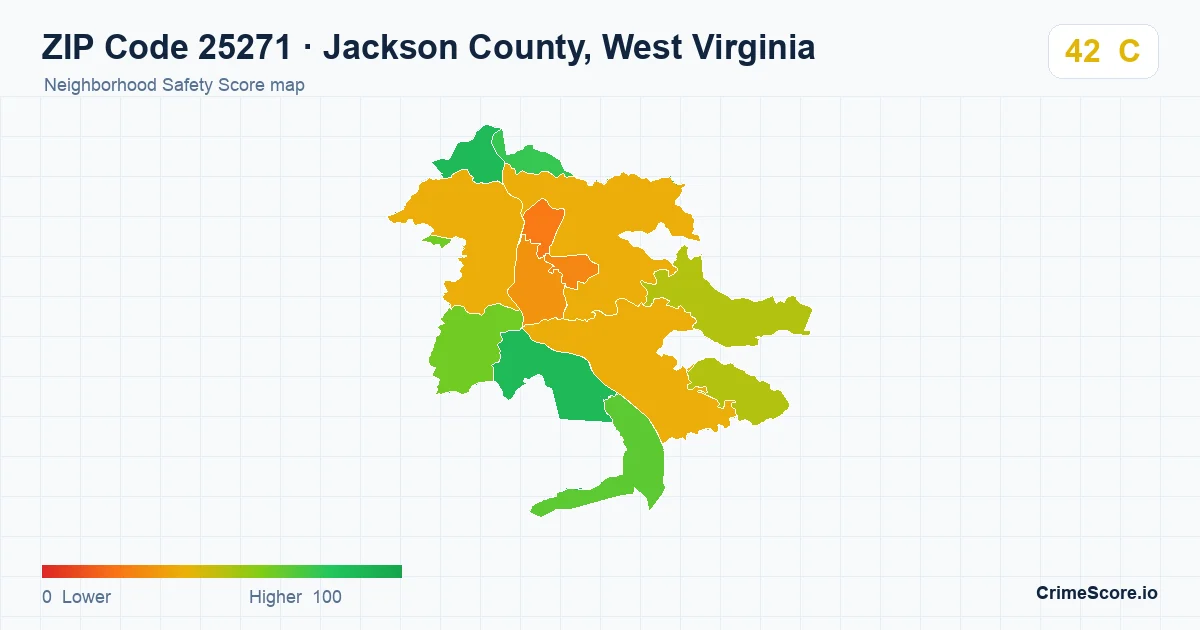 ZIP Code 25271 in Jackson County, West Virginia neighborhood Safety Score map