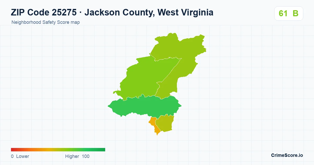 ZIP Code 25275 in Jackson County, West Virginia neighborhood Safety Score map