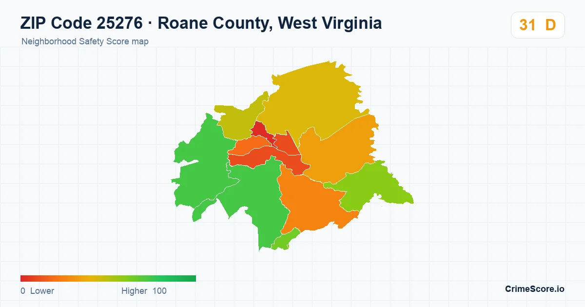 ZIP Code 25276 in Roane County, West Virginia neighborhood Safety Score map