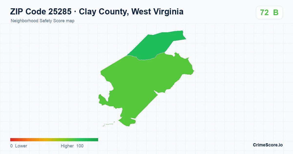 ZIP Code 25285 in Clay County, West Virginia neighborhood Safety Score map