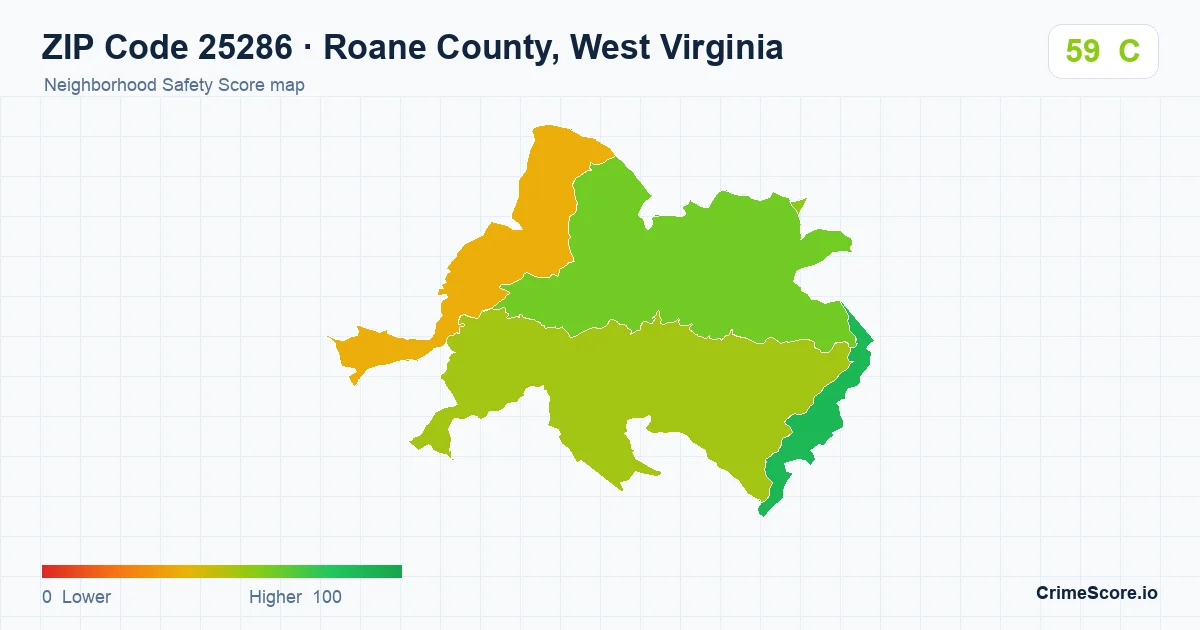 ZIP Code 25286 in Roane County, West Virginia neighborhood Safety Score map