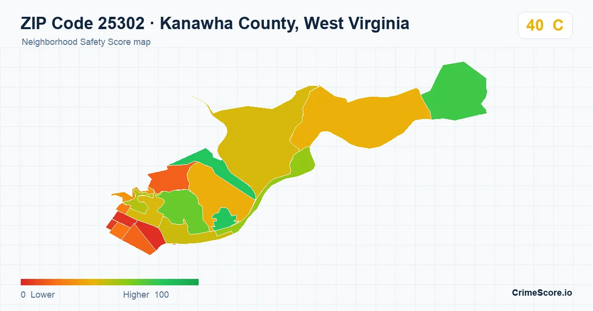 ZIP Code 25302 in Kanawha County, West Virginia neighborhood Safety Score map