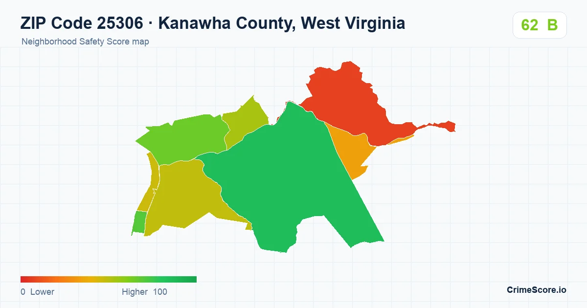 ZIP Code 25306 in Kanawha County, West Virginia neighborhood Safety Score map