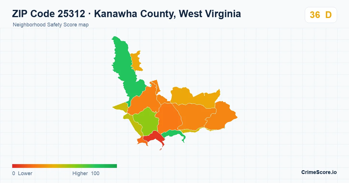 ZIP Code 25312 in Kanawha County, West Virginia neighborhood Safety Score map