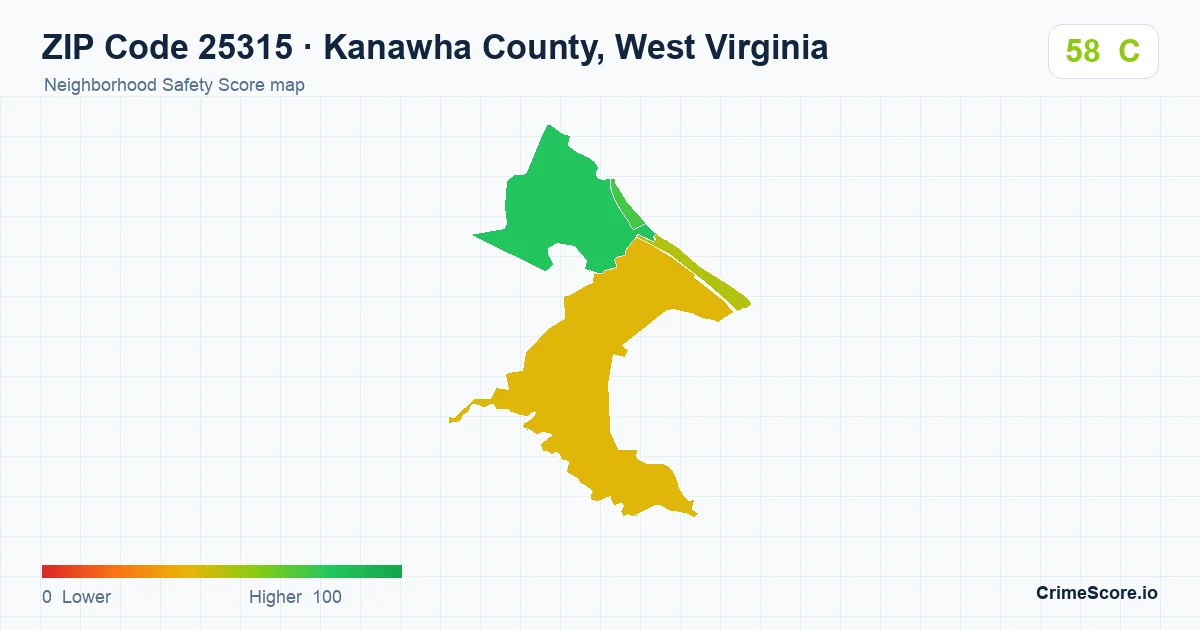 ZIP Code 25315 in Kanawha County, West Virginia neighborhood Safety Score map